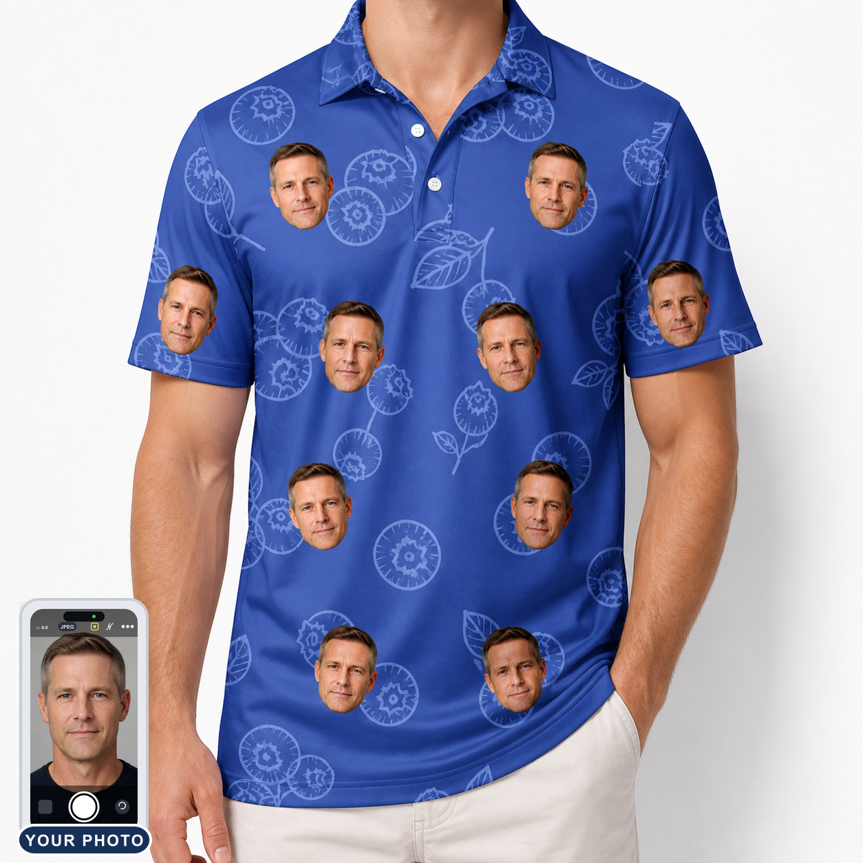 Men's Blueberry Boogie Custom Face Polo Shirt
