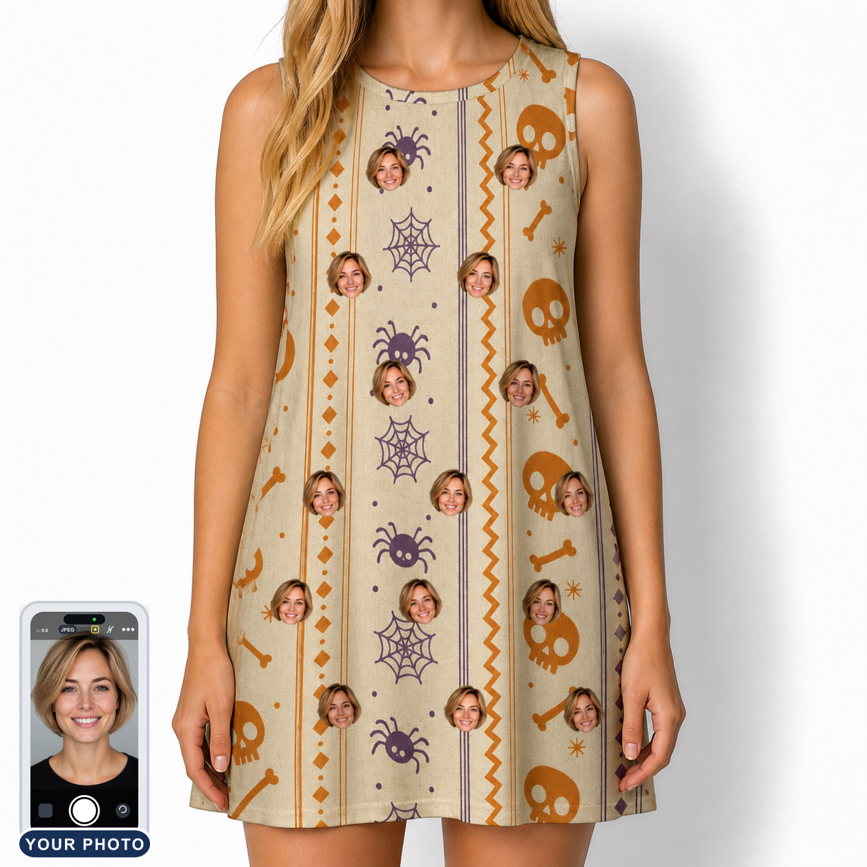 Women's Webbed Bones Custom Face Tank Dress