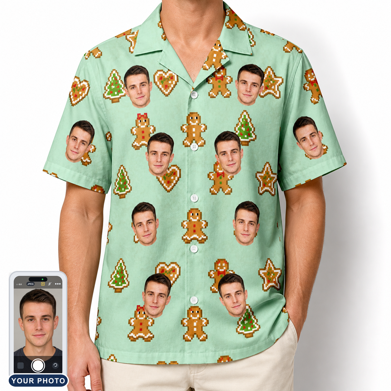 Men's Gingerbread Gallop Custom Face Hawaiian Shirt