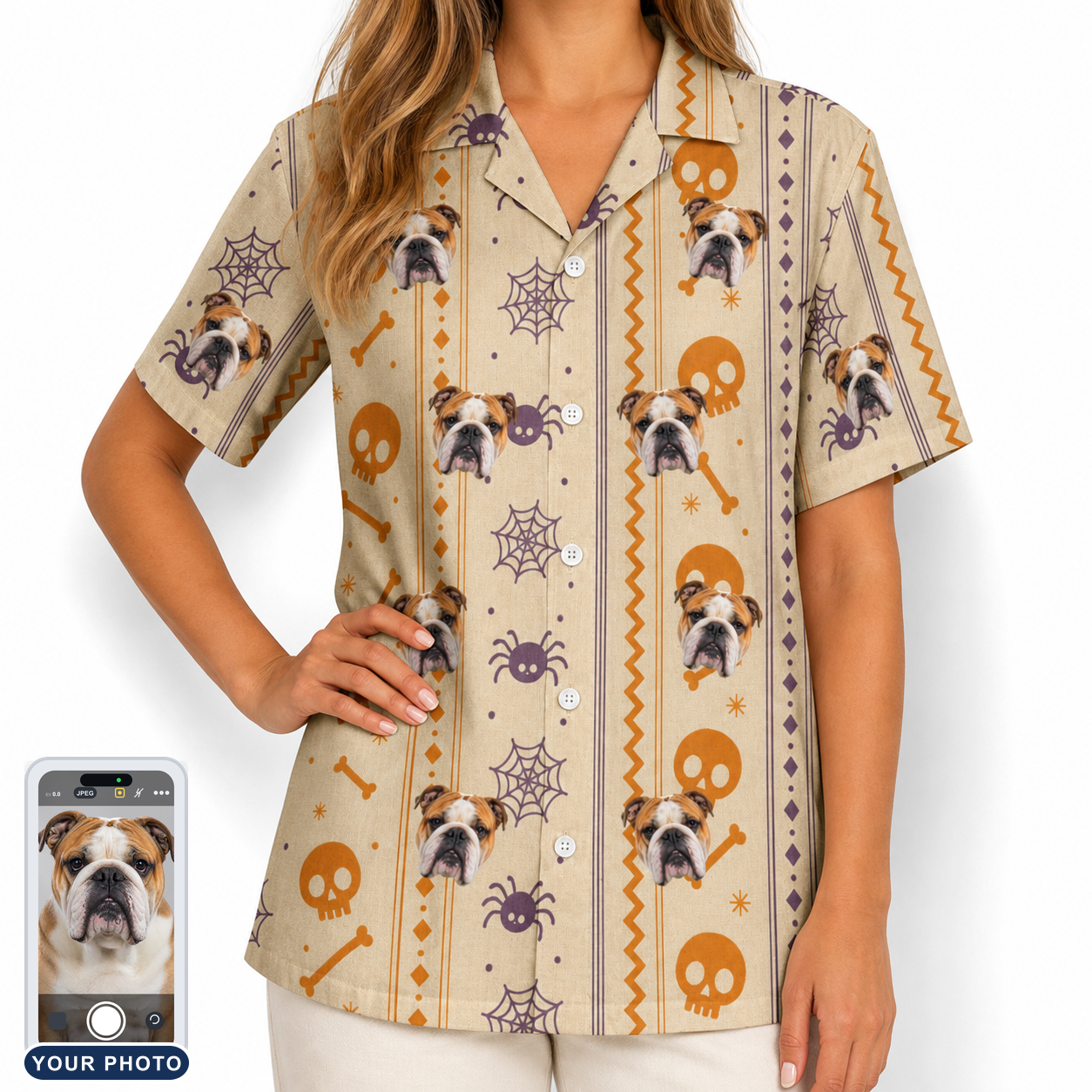 Women's Webbed Bones Custom Dog Face Hawaiian Shirt