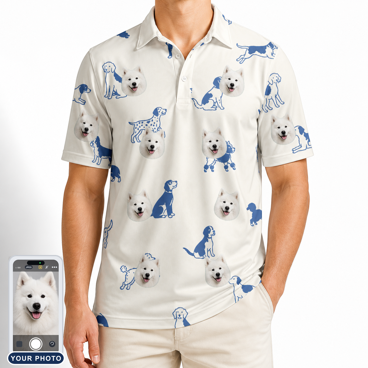 Men's Tail Tales Custom Dog Face Polo Shirt