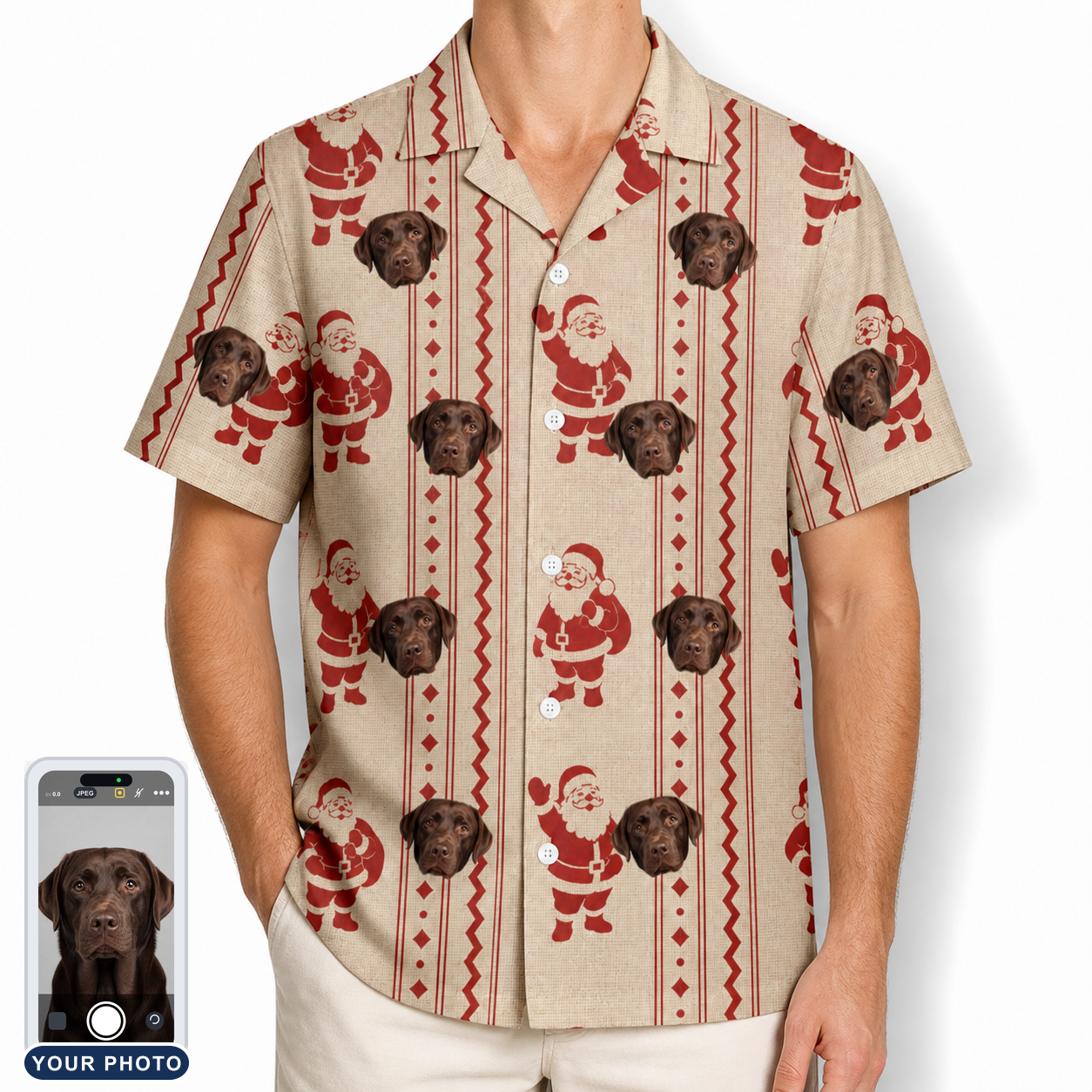 Men's Jolly Jingle Custom Dog Face Hawaiian Shirt