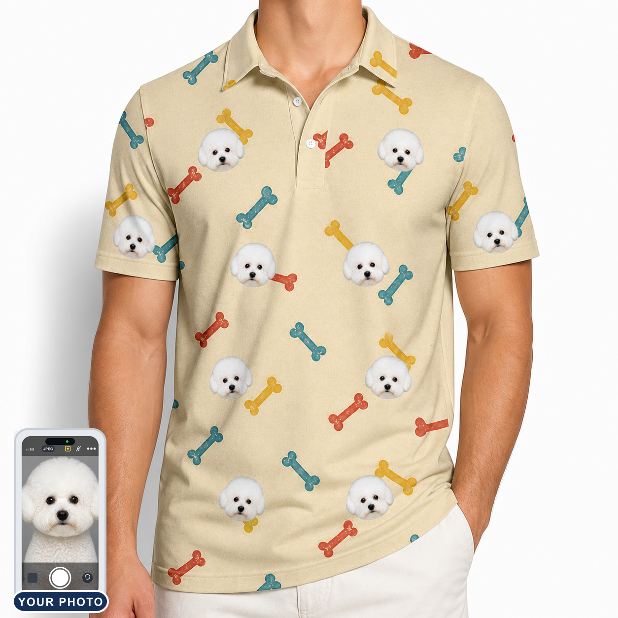 Men's Chewsy Chompers Custom Dog Face Polo Shirt