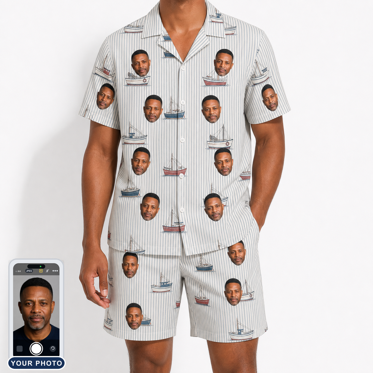 Men's Sardine Skippers Custom Face Shirt & Shorts Set