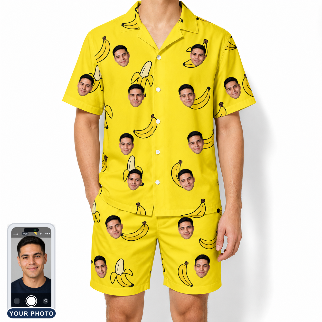 Men's Yellow Yodel Custom Face Shirt & Shorts Set