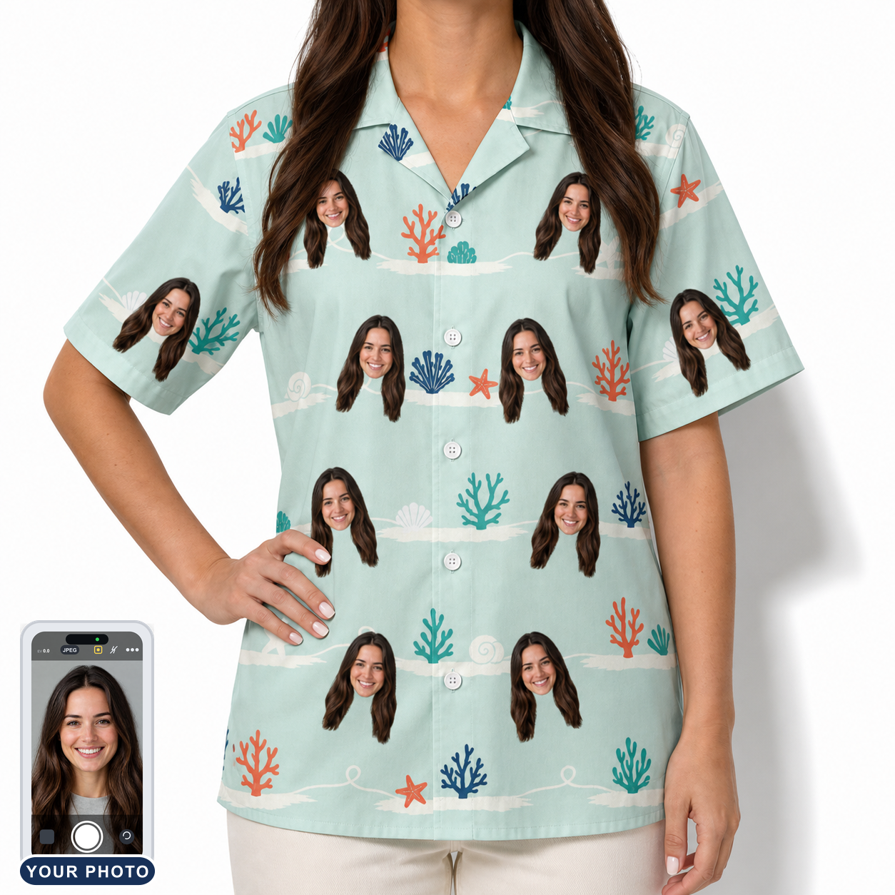 Women's Coral Current Custom Face Hawaiian Shirt