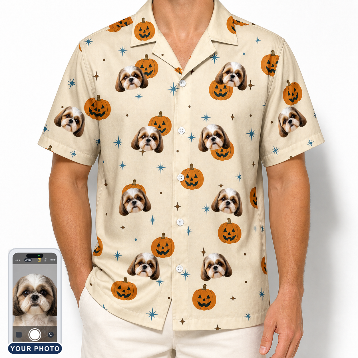 Men's Lantern Laughs Custom Dog Face Hawaiian Shirt