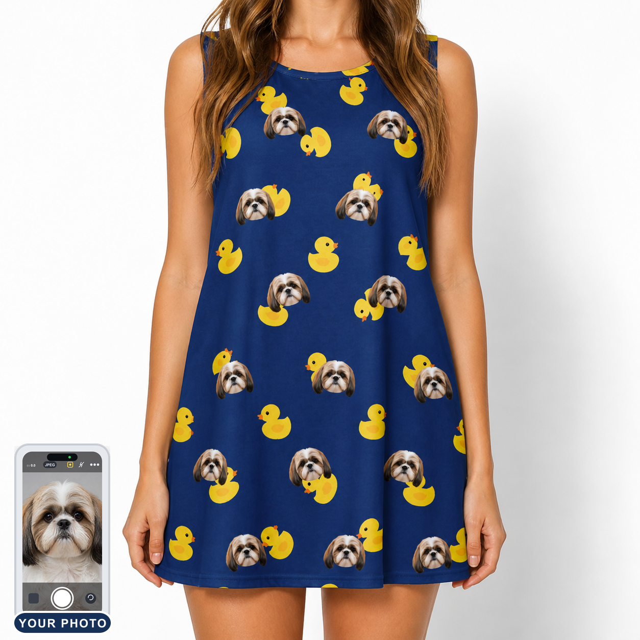Women's Quack Pack Custom Dog Face Tank Dress