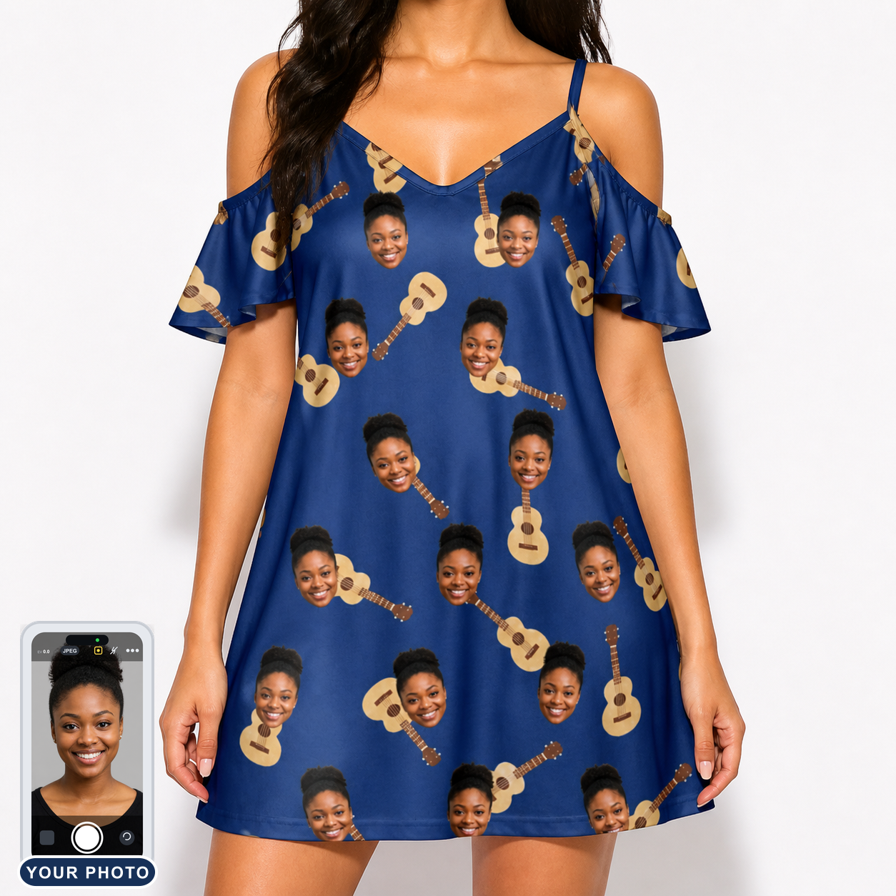 Women's Father Fretwork Custom Face Off-Shoulder Dress