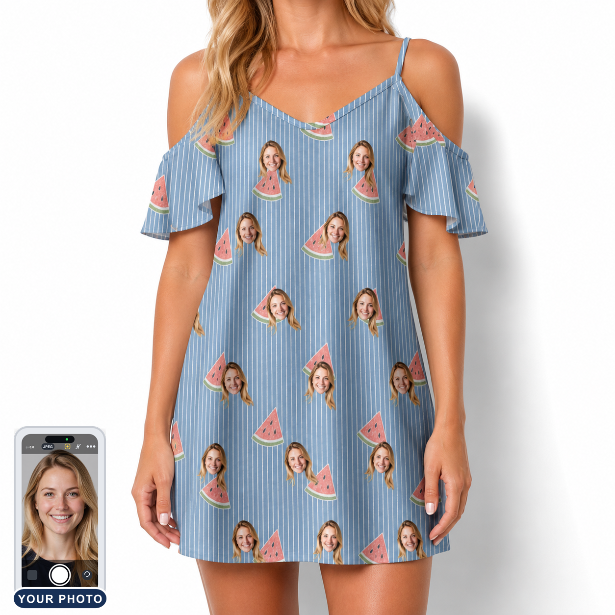 Women's Melon Mosaic Custom Face Off-Shoulder Dress