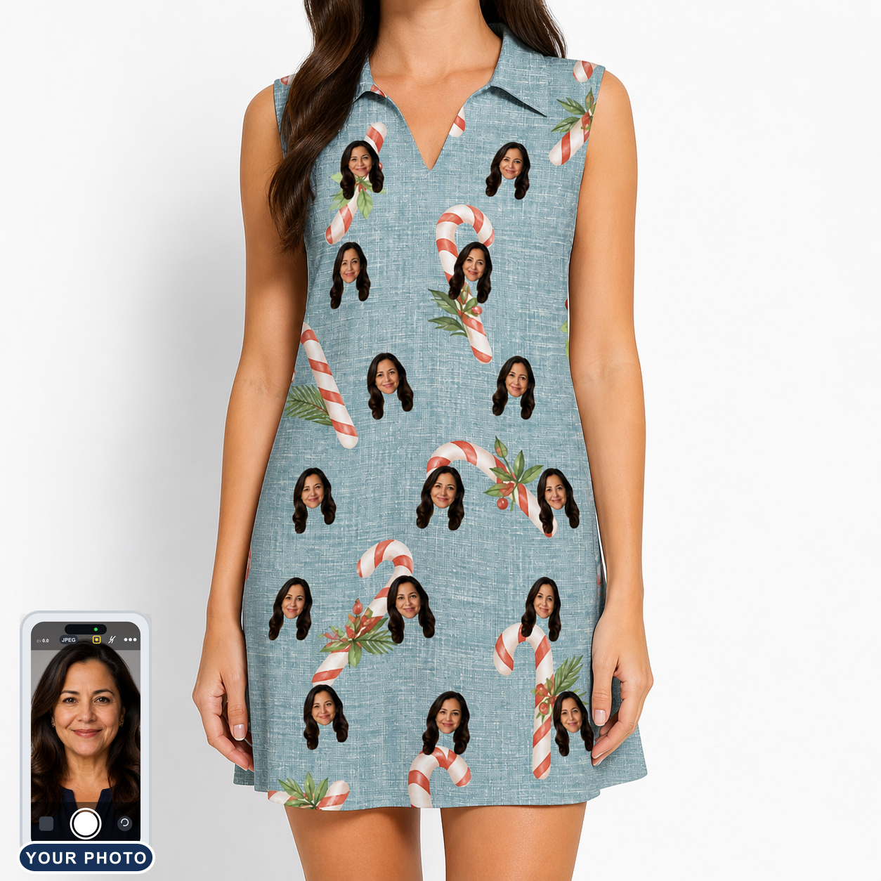 Women's Cane Carousel Custom Face V-Neck Dress