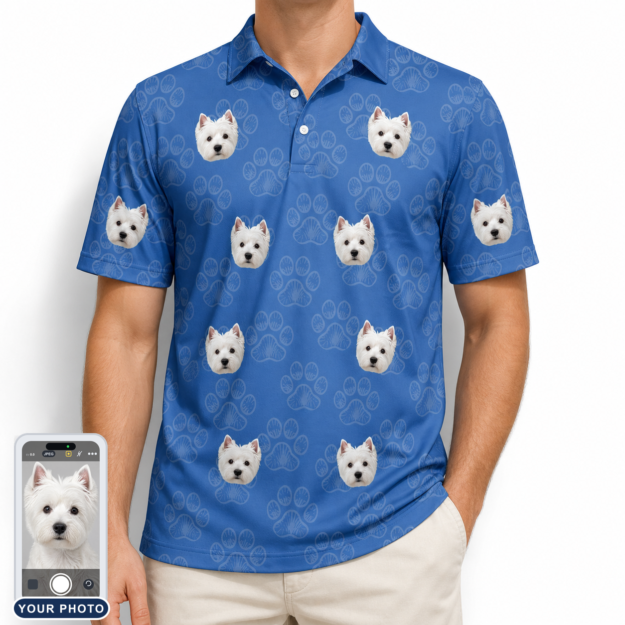 Men's Kibble Cartography Custom Dog Face Polo Shirt