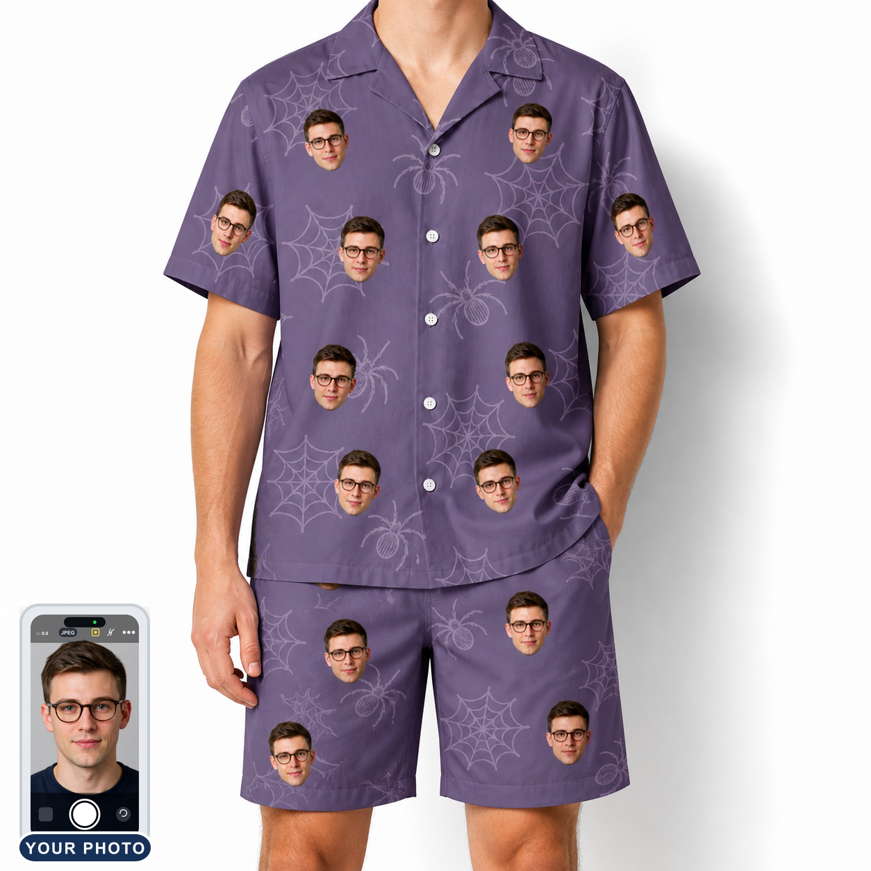 Men's Spider Social Custom Face Shirt & Shorts Set