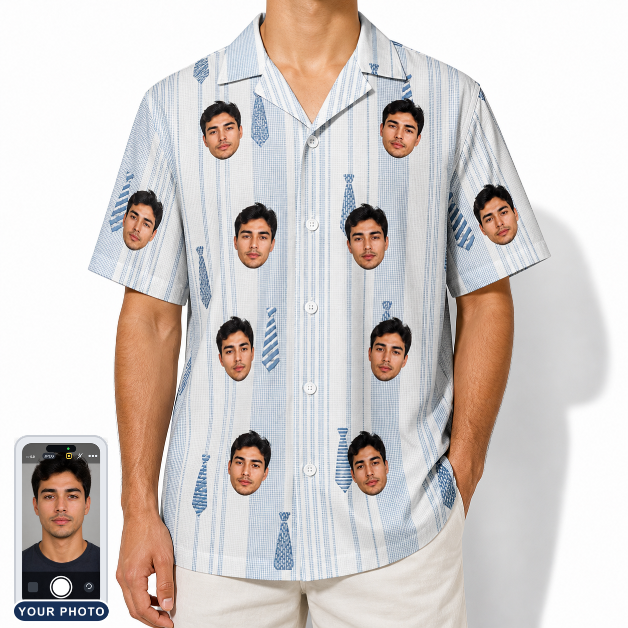 Men's Collar Confetti Custom Face Hawaiian Shirt