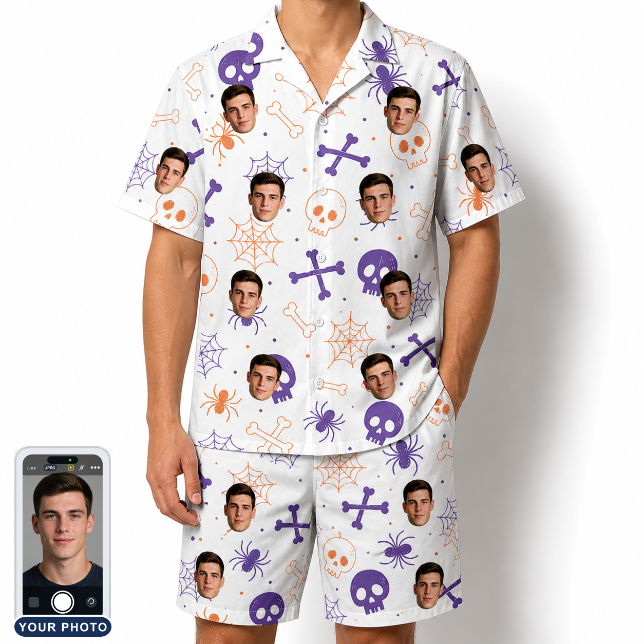 Men's Skull Shuffle Custom Face Shirt & Shorts Set