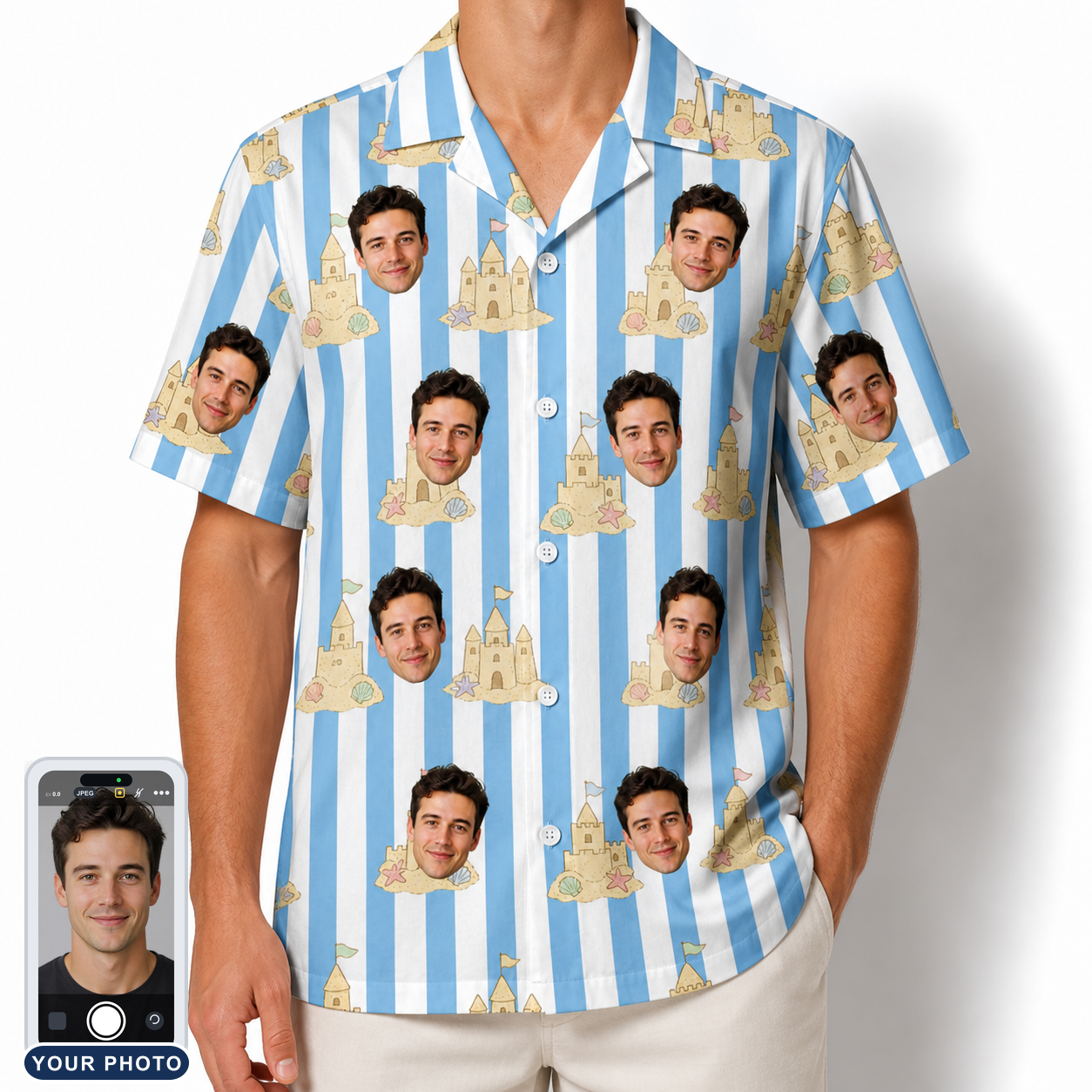 Men's Sandcastle Safari Custom Face Hawaiian Shirt