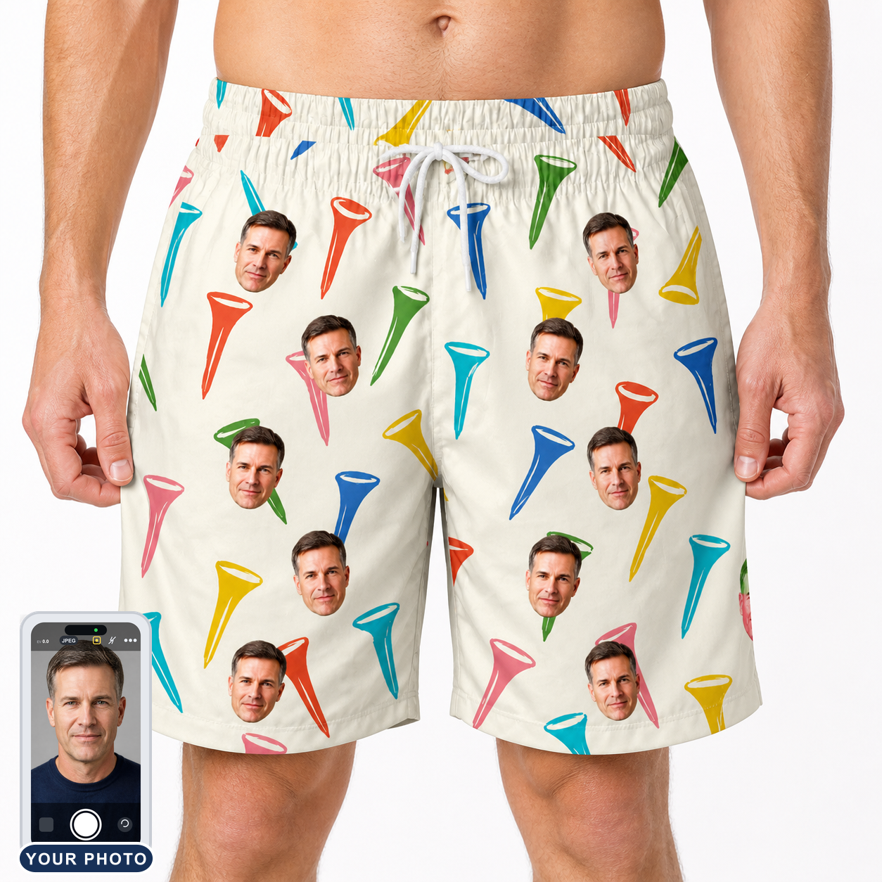 Men's Par Pickets Custom Face Beach Shorts