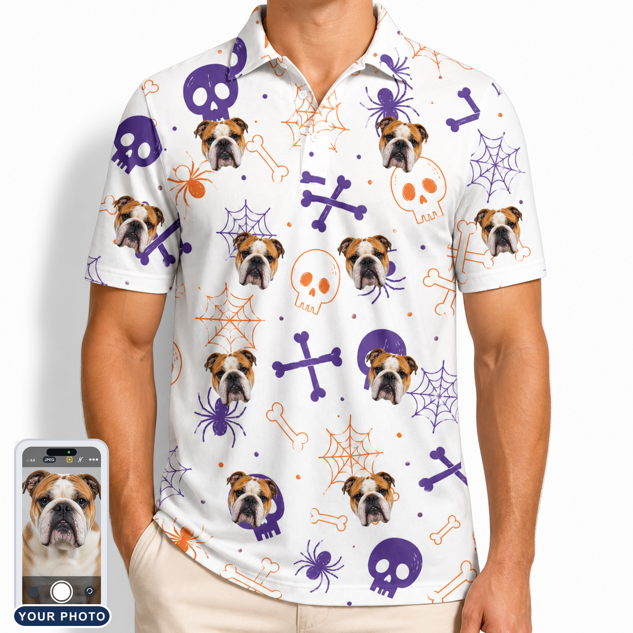 Men's Skull Shuffle Custom Dog Face Polo Shirt
