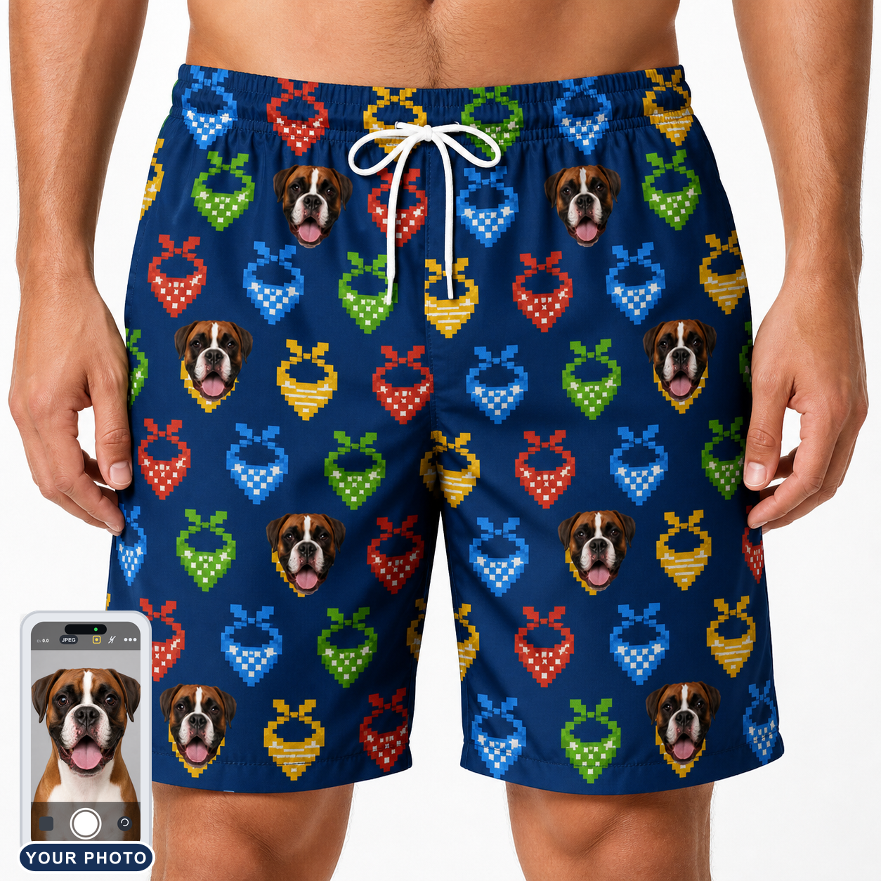 Men's Pawsome Paisley Custom Dog Face Beach Shorts