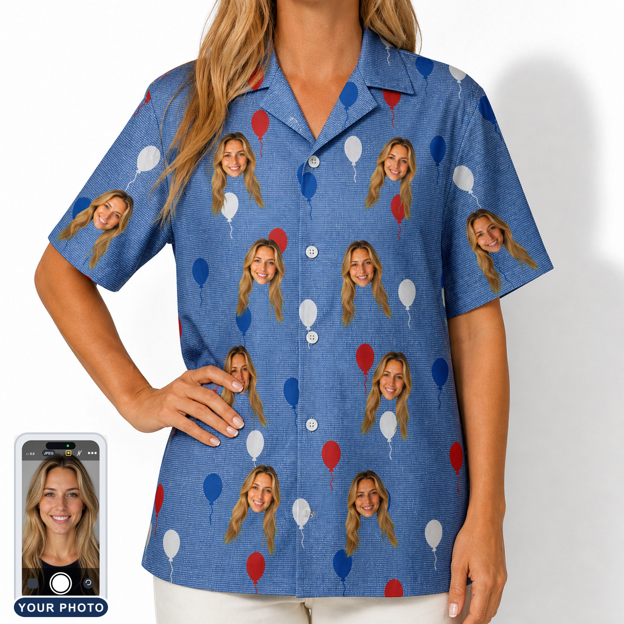 Women's Patriot Pop Custom Face Hawaiian Shirt