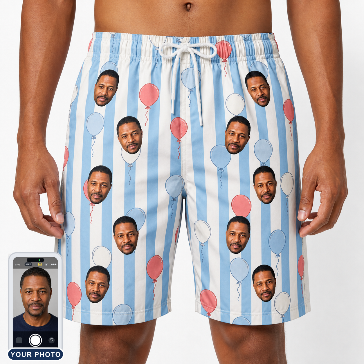 Men's Tri-Color Tumble Custom Face Beach Shorts