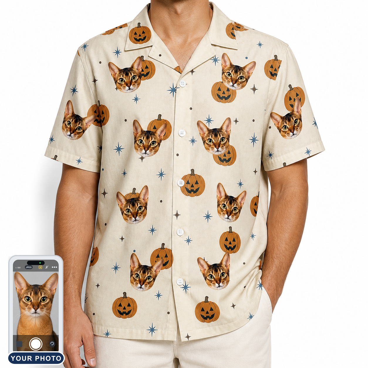 Men's Lantern Laughs Custom Cat Face Hawaiian Shirt