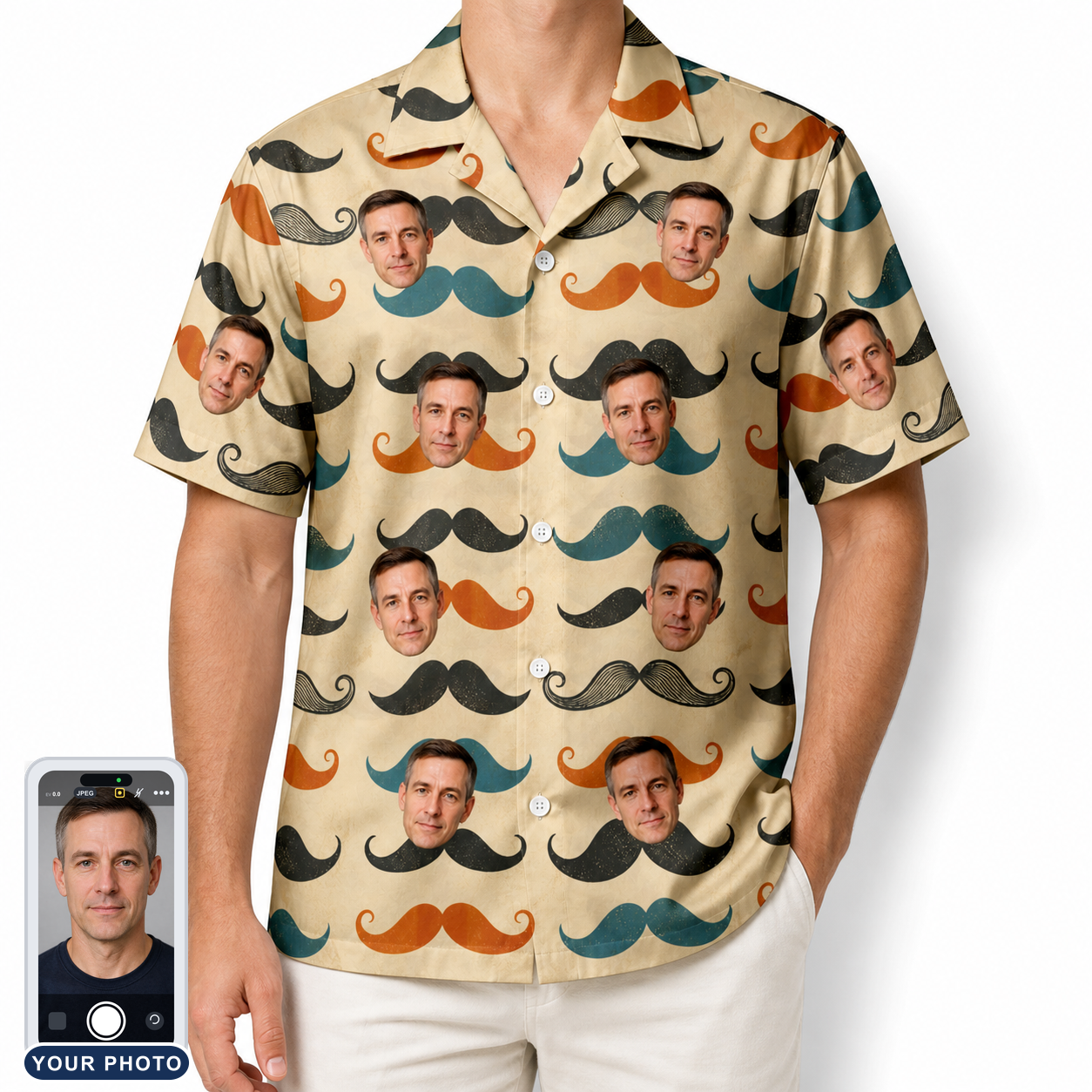 Men's Stache Celebration Custom Face Hawaiian Shirt