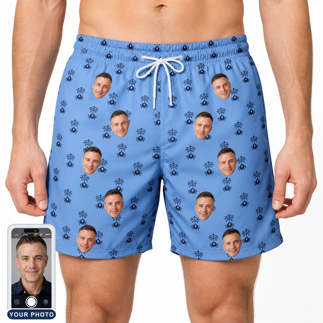 Men's Orb Weaver Custom Face Beach Shorts