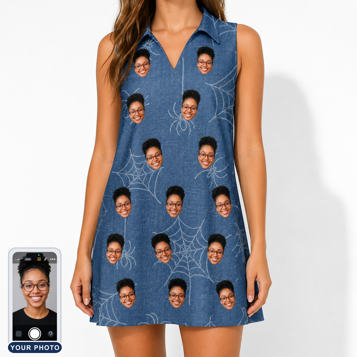 Women's Silk Screams Custom Face V-Neck Dress