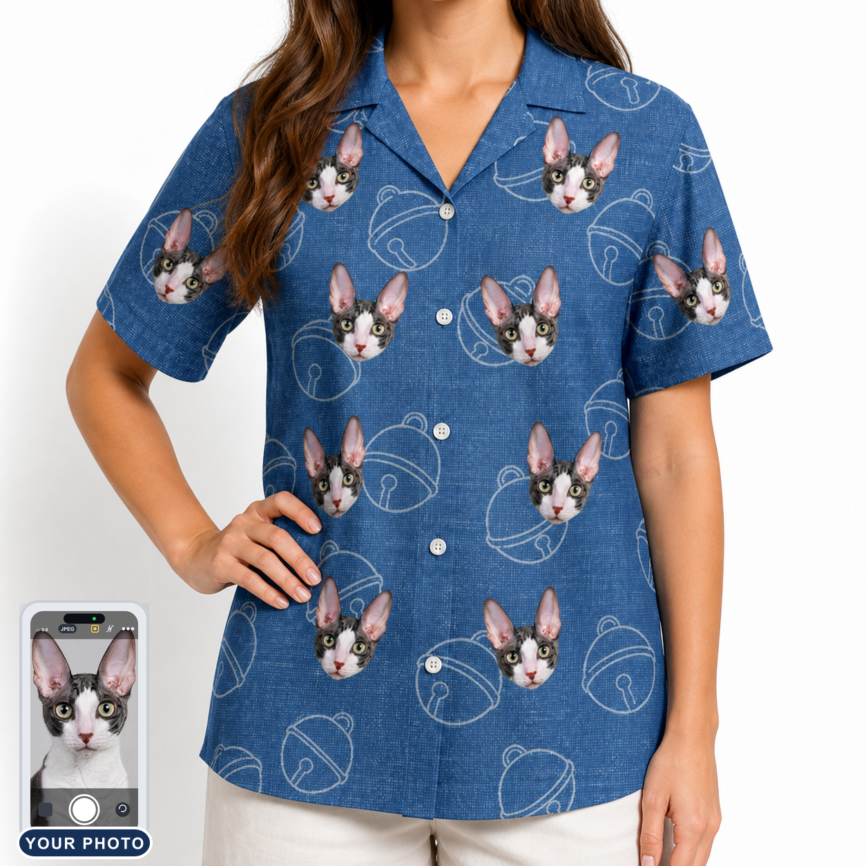 Women's Tabby Tinkles Custom Cat Face Hawaiian Shirt