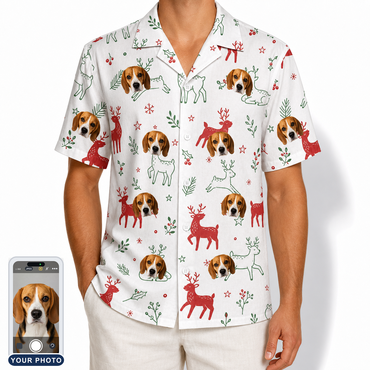 Men's Rudolph Ruckus Custom Dog Face Hawaiian Shirt
