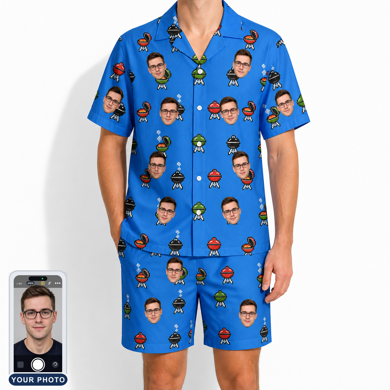Men's Flame Fame Custom Face Shirt & Shorts Set