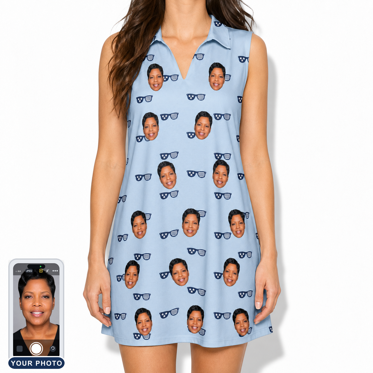Women's Tri-Tone Tints Custom Face V-Neck Dress