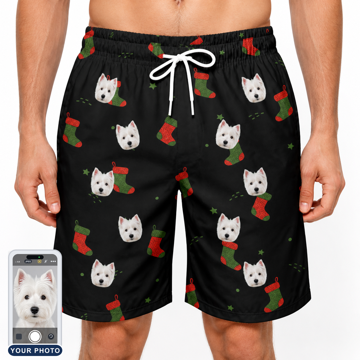 Men's Stocking Stuffer Custom Dog Face Beach Shorts