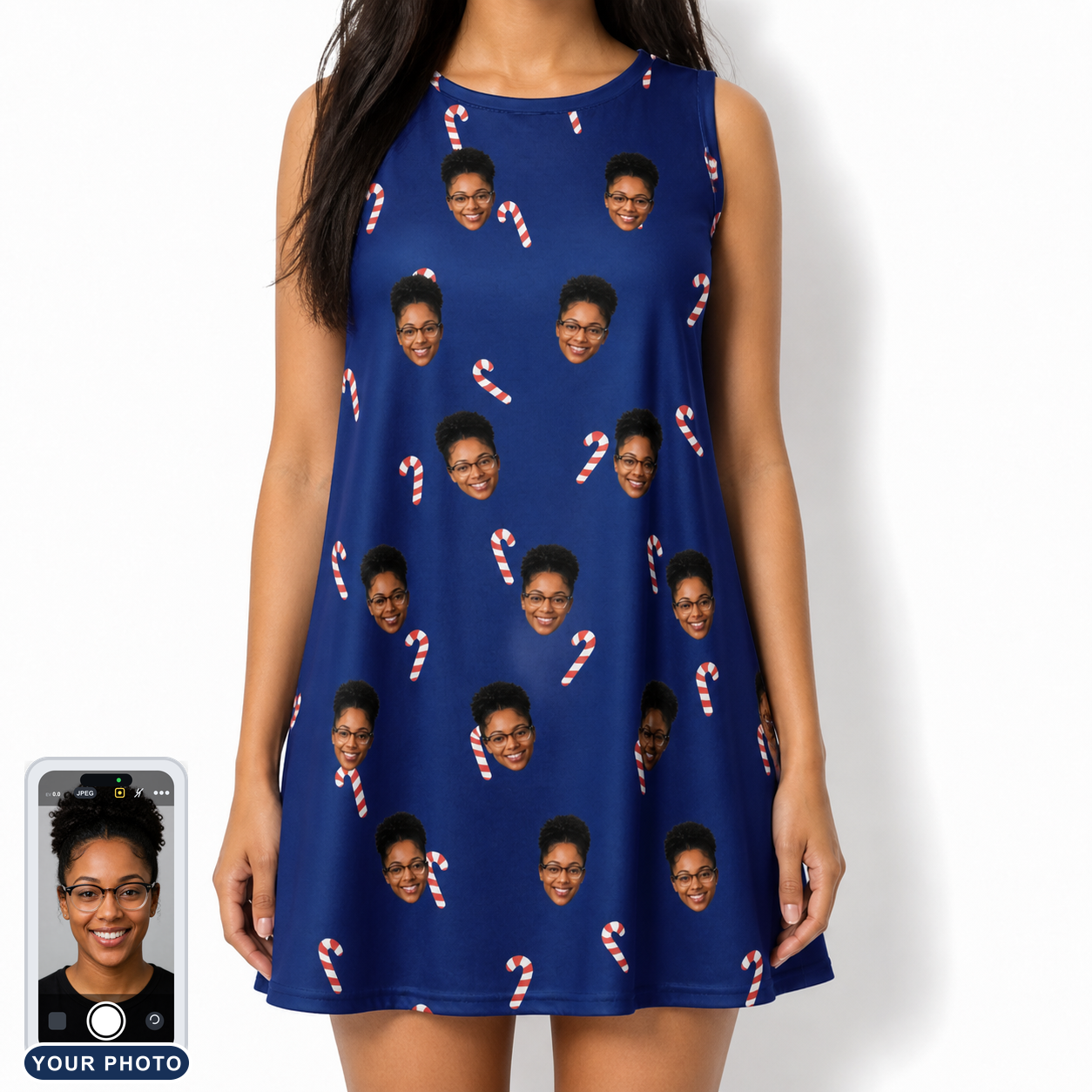 Women's Peppermint Pizzazz Custom Face Tank Dress