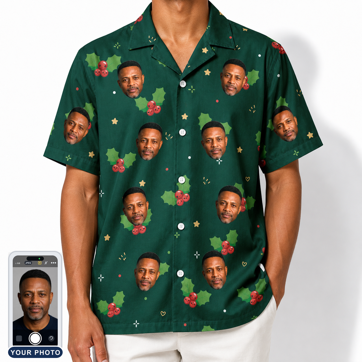 Men's Festive Foliage Custom Face Hawaiian Shirt
