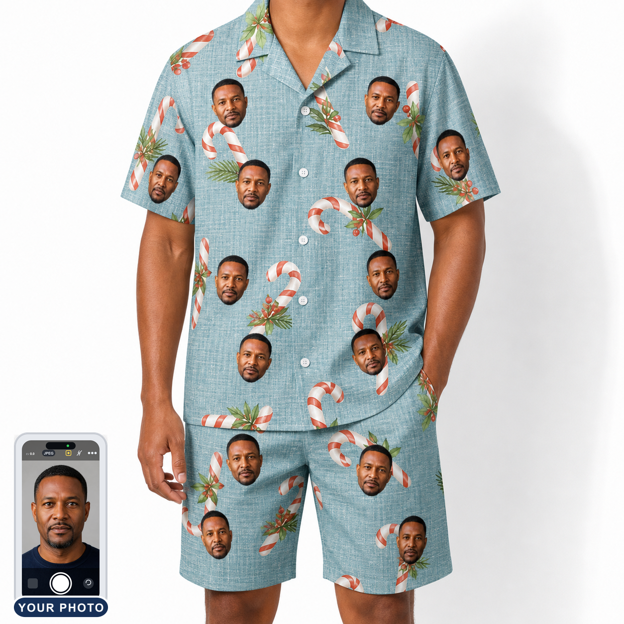 Men's Cane Carousel Custom Face Shirt & Shorts Set