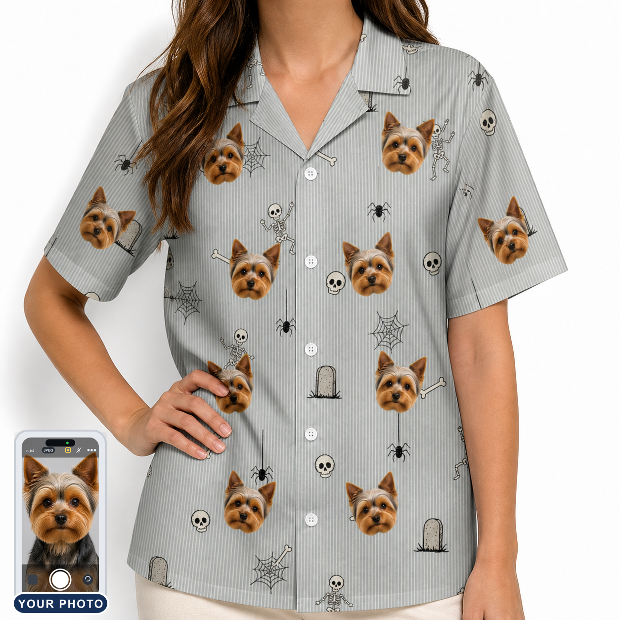 Women's Tombstone Tango Custom Dog Face Hawaiian Shirt