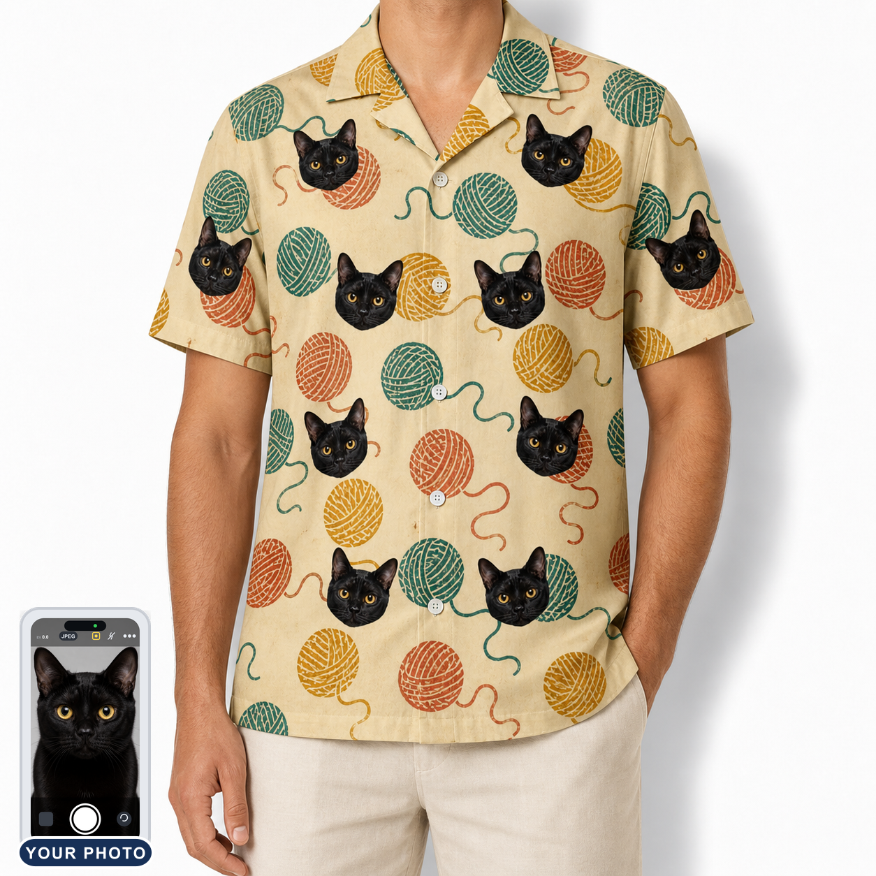 Men's Mewton Balls Custom Cat Face Hawaiian Shirt