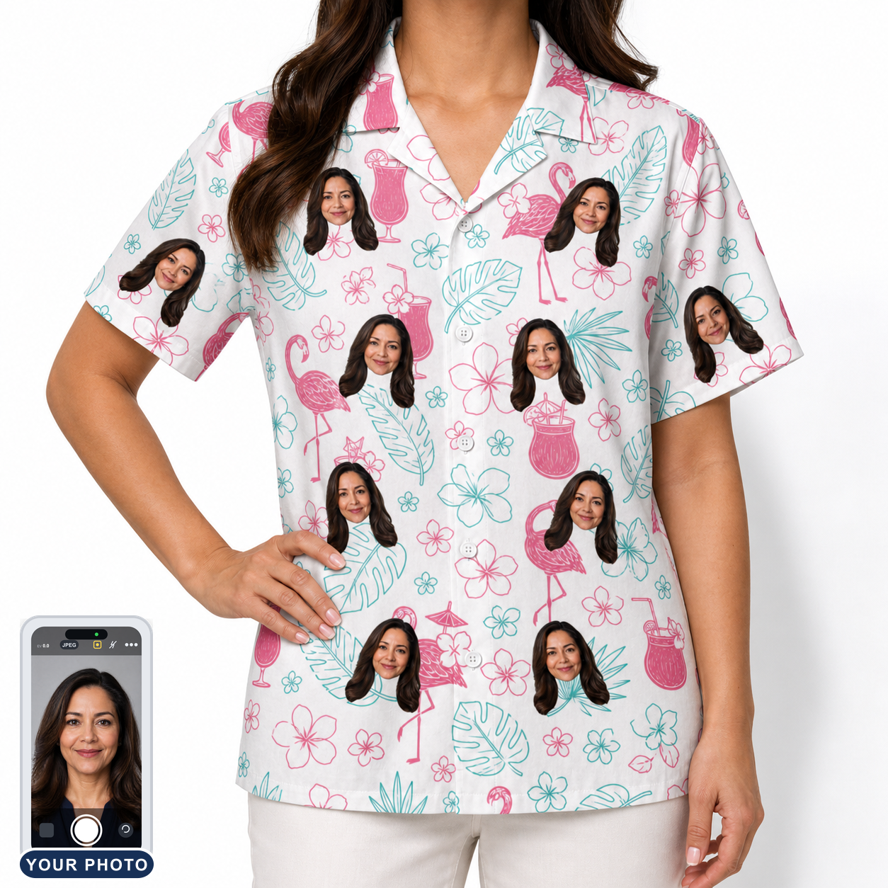 Women's Pink Pours Custom Face Hawaiian Shirt