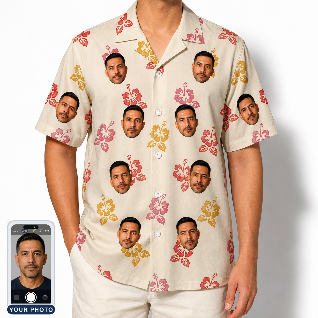 Men's Hibiscus Hustle Custom Face Hawaiian Shirt