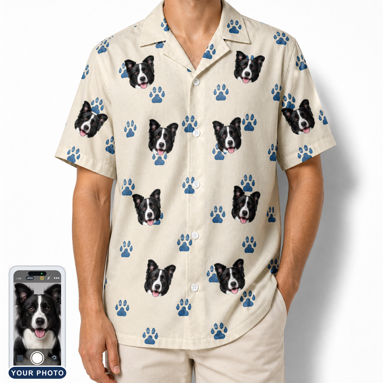 Men's Puppy Prints Custom Dog Face Hawaiian Shirt