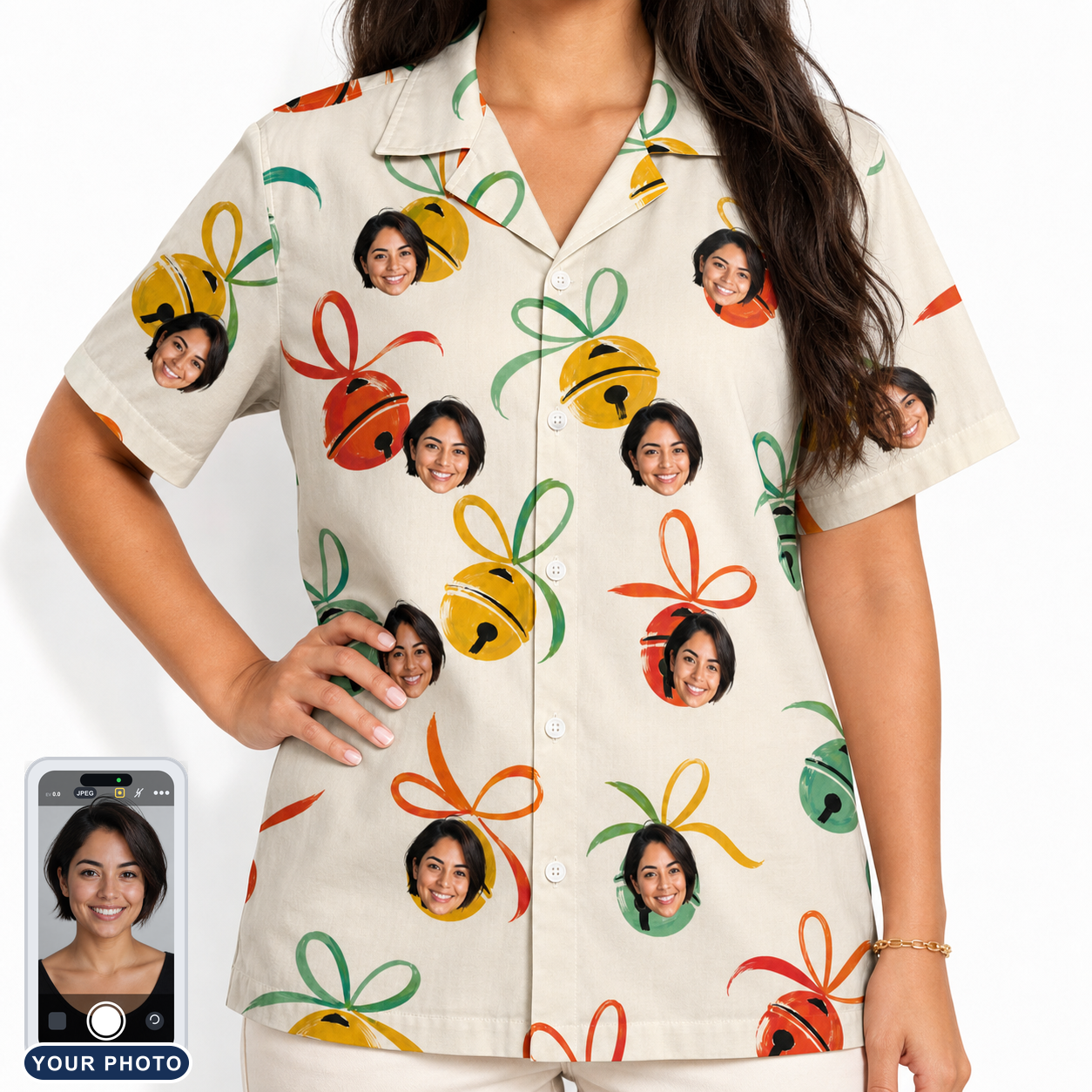Women's Sleigh Bells Custom Face Hawaiian Shirt