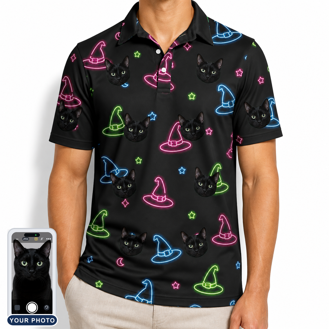 Men's Moonlit Millinery Custom Cat Face Polo Shirt