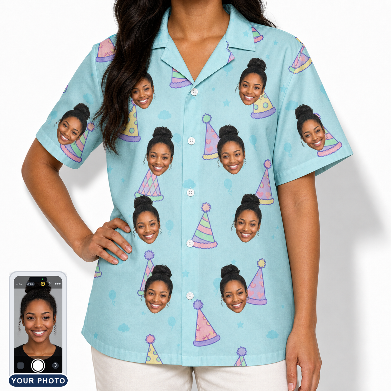 Women's Hat Trickery Custom Face Hawaiian Shirt