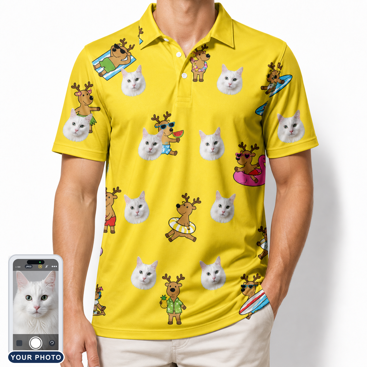Men's Antler Antics Custom Cat Face Polo Shirt