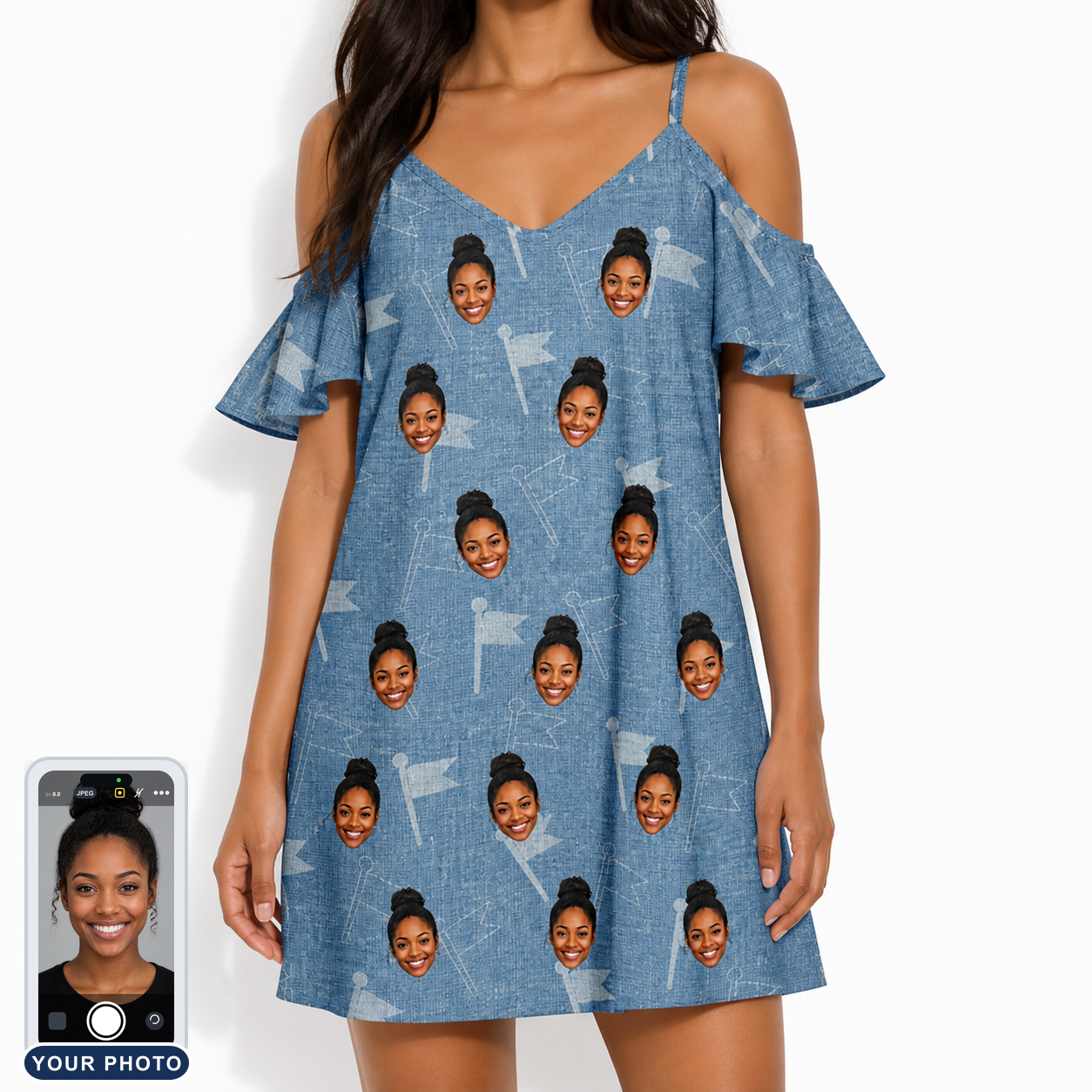 Women's Bunker Badges Custom Face Off-Shoulder Dress