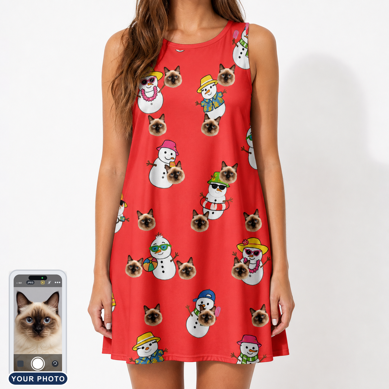 Women's Polar Pantomime Custom Cat Face Tank Dress