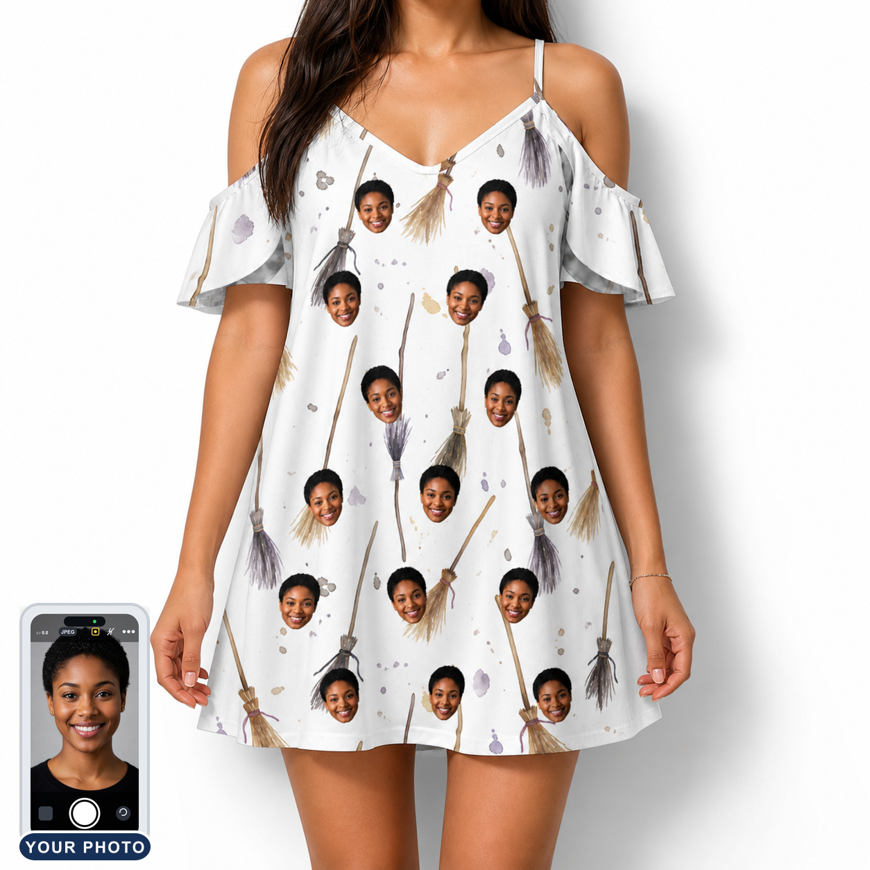 Women's Cackle Commuters Custom Face Off-Shoulder Dress