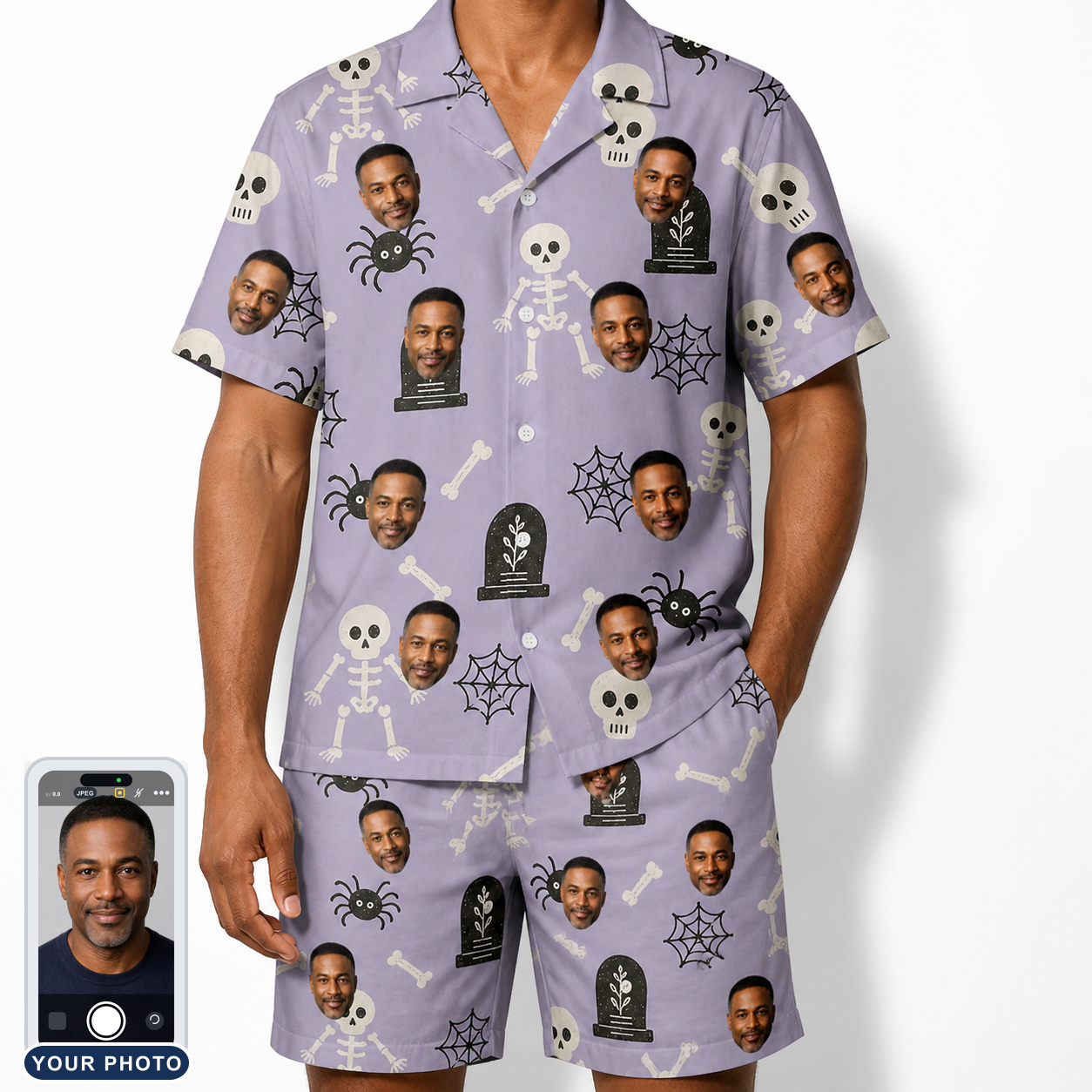 Men's Grinning Gravestones Custom Face Shirt & Shorts Set